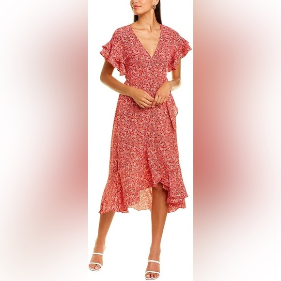 Max Studio Red Floral High Low Wrap Dress Small - Picture 2 of 16
